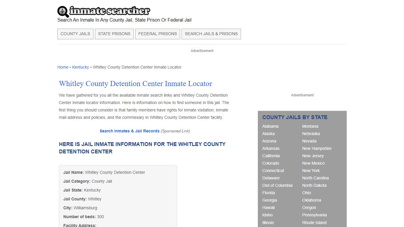 Whitley County Detention Center Inmate Locator - Inmate Searcher