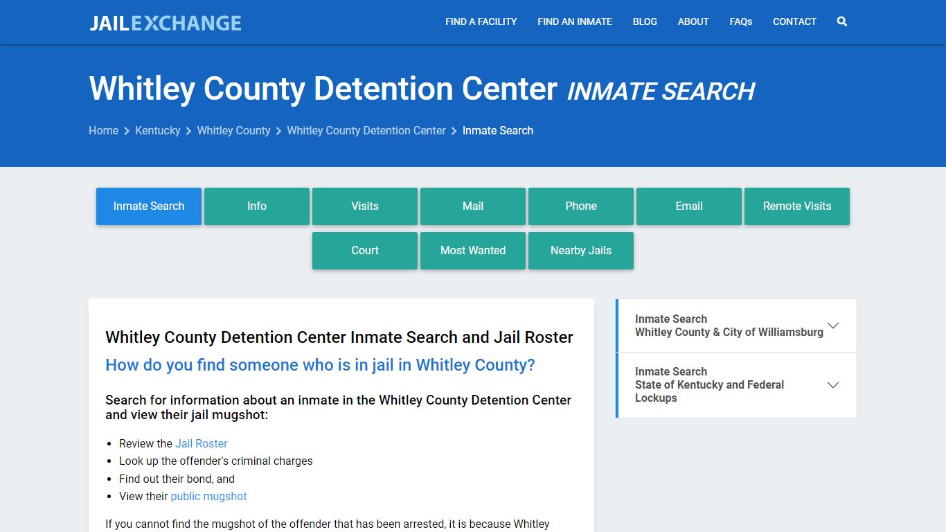 Whitley County Detention Center Inmate Search - Jail Exchange